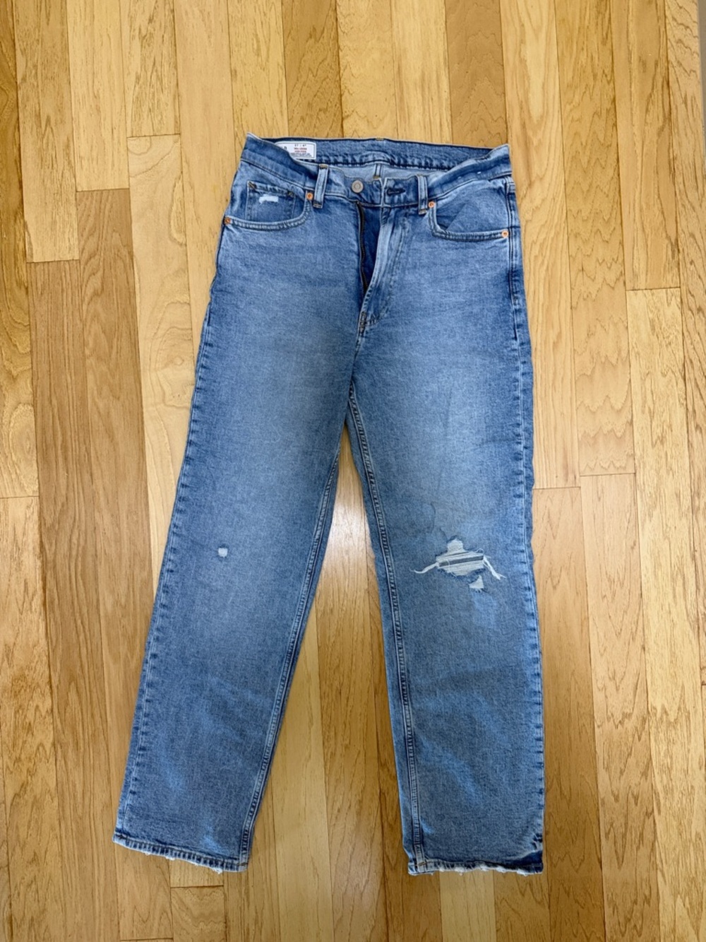GAP Light Blue Straight-Leg Jeans with Distress